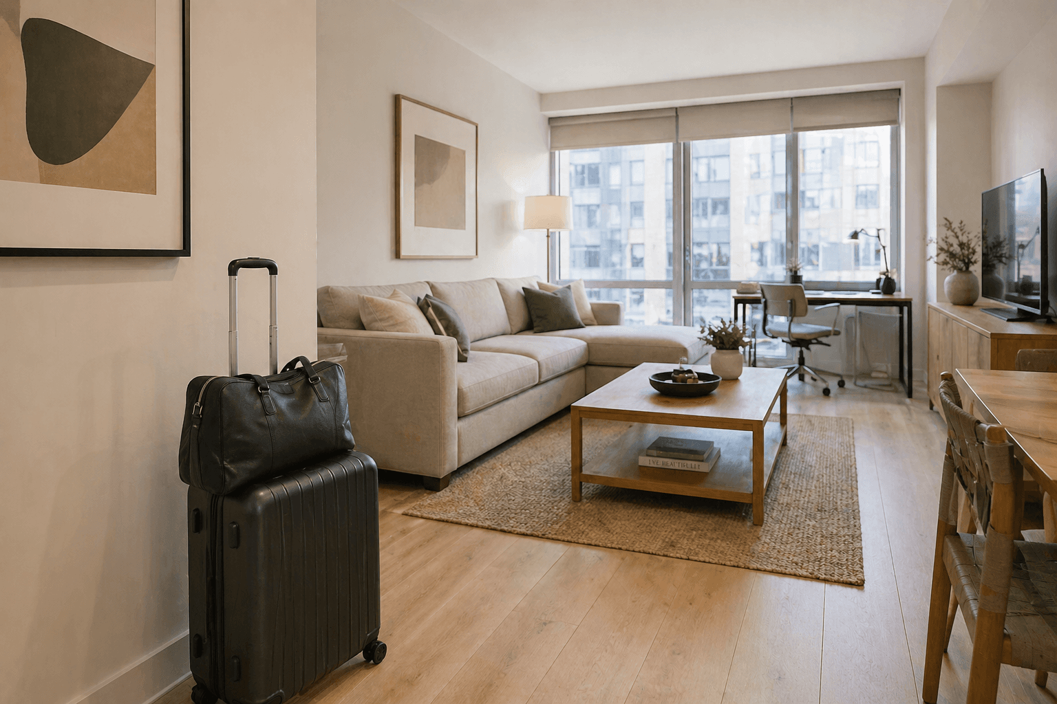 Furnished city apartment prepared for an international arrival